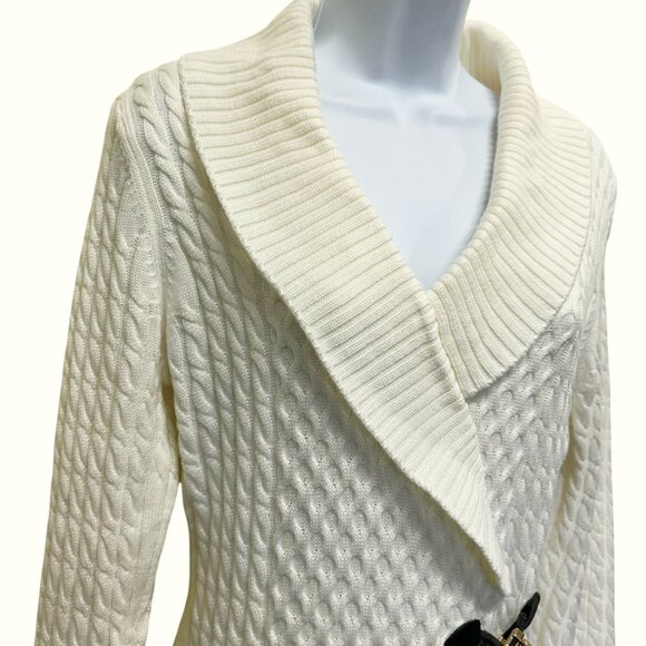 Calvin Klein Cream Cable Knit Long Sleeve Sweater Dress Size M - Picture 3 of 6